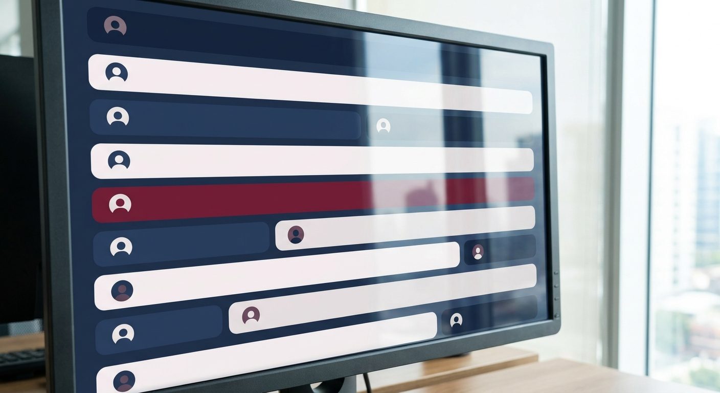 Écran affichant une liste de messages abstraite, dont une ligne mise en évidence