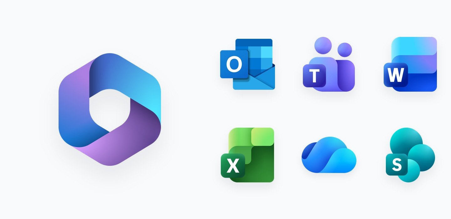 Logo Microsoft 365 et les applications de la suite : Outlook, Teams, Word, Excel, OneDrive et SharePoint
