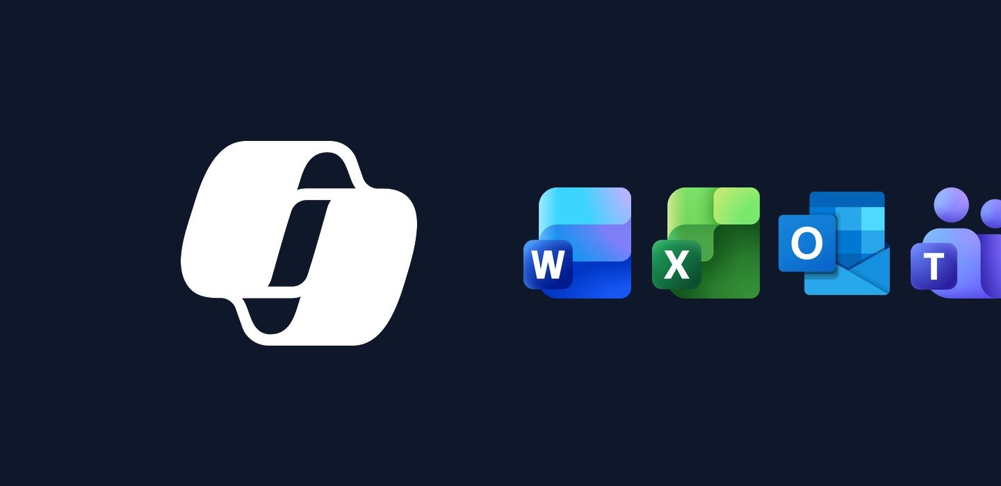 Logo Microsoft 365 Copilot à côté des applications Word, Excel, Outlook et Teams